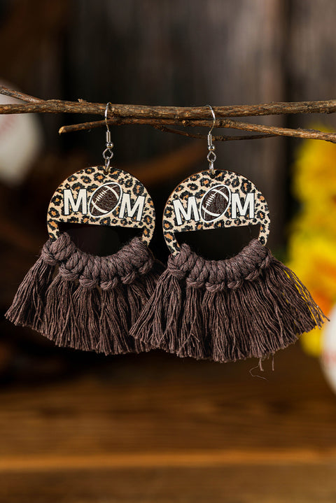 Chestnut Leopard Rugby MOM Print Fringed Hook Earrings