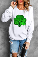 White Sequin Clover Embroidered Drop Shoulder Sweatshirt