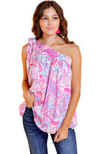 Multicolour Knotted One Shoulder Paisley Print Tank Top