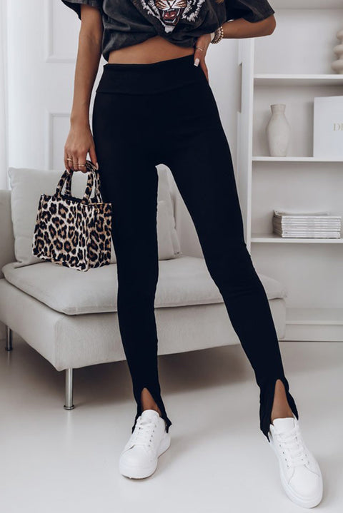 Rib Knit High Waist Slit Leggings