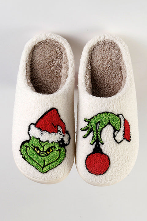 White Christmas Grinch Graphic Fuzzy Winter Home Slippers