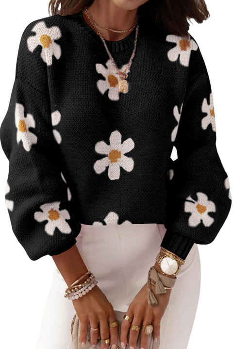 Pink Floral Pattern Drop Shoulder Sweater