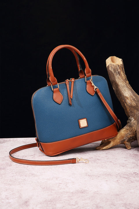 Ashleigh Blue Color Contrast PU Leather Zipper Tote Bag