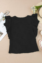 Black Wavy Textured Ruffle Sleeve Top