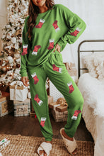 Spinach Green Sequin Christmas Stockings Graphic Two Piece Lounge Set