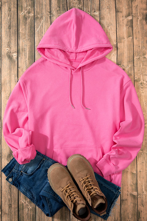 Bonbon Solid Kangaroo Pocket Drawstring Loose Fit Hoodie