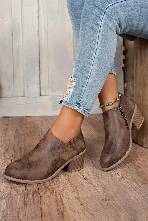 Coffee Tulip Opening Suede Ankle Boots