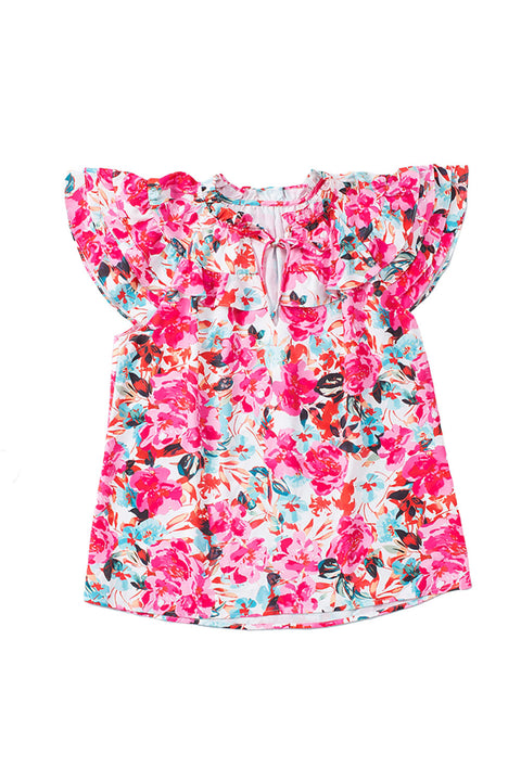 Ruffle Flutter Sleeve Floral Print Blouse