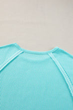 Light Blue Ribbed Exposed Seam Casual Plus Size T Shirt