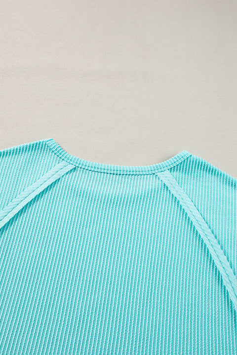 Light Blue Ribbed Exposed Seam Casual Plus Size T Shirt