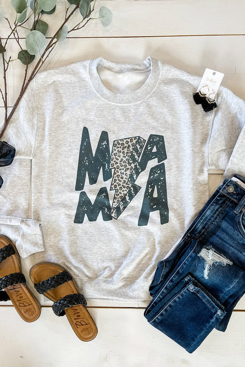 Khaki MOM MODE Leopard Print Long Sleeve Sweatshirt