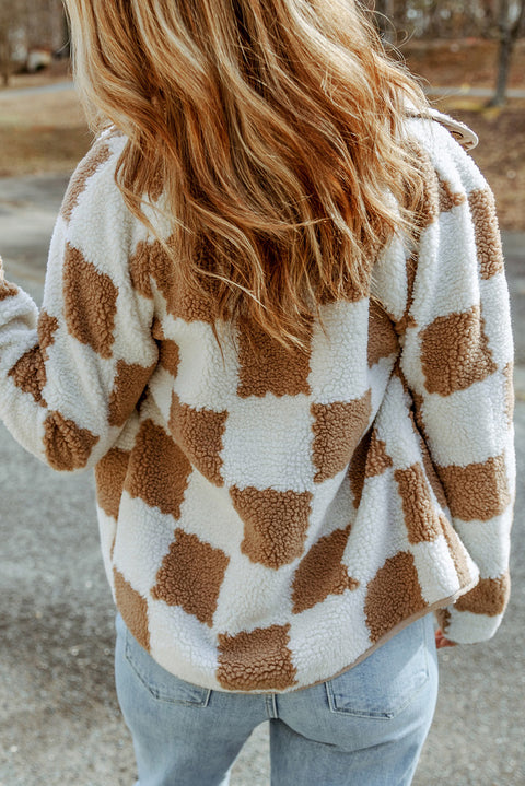 Chaqueta sherpa con botones a presión a cuadros 