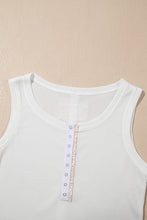 White Solid Color Waffle Knit Half Buttons Tank Top