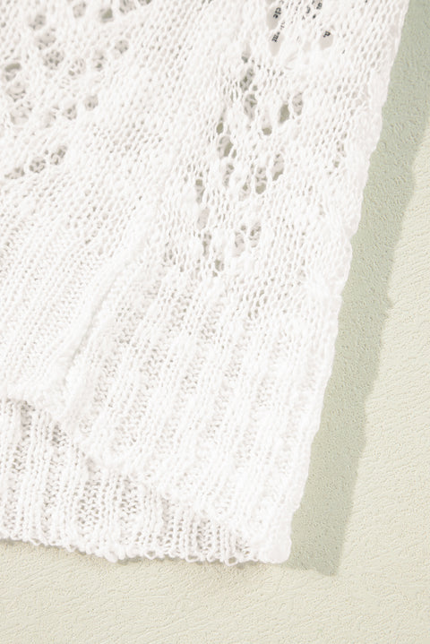 White Plus Size Eyelet Knit Open Front Cardigan