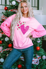 Pink Valentines Heart Graphic Sequin Patchwork Long Sleeve Top