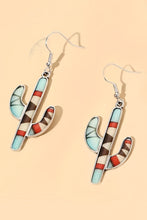 Light Blue Western Cactus Alloy Dangle Earrings