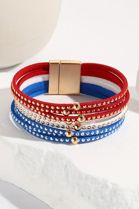 Sky Blue Flag Day Magnetic Buckle Studded Multi Layer Bracelet