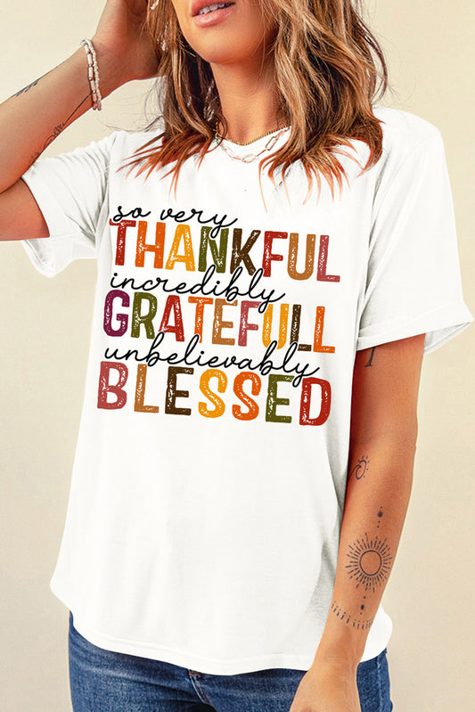 White Thanksgiving Slogan Print Crew Neck T Shirt