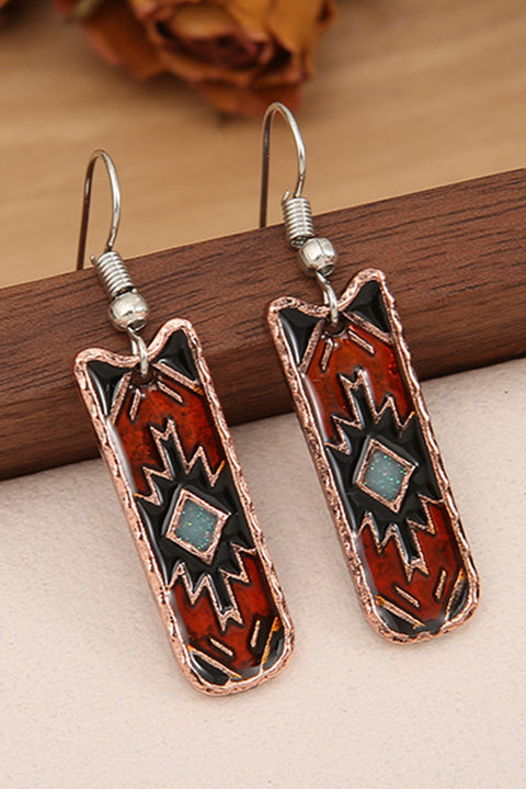 Burgundy Western Aztec Pattern Alloy Dangle Earrings