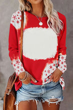 Fiery Red Snowflake Bleached Print Long Sleeve T Shirt