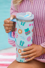 Light Blue Beach Day Fun Pattern Cup with Handle 40oz