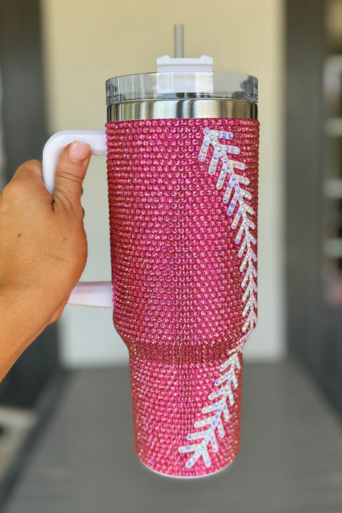 Rose Red Baseball Rhinestone 40 Oz Tumbler with Handle