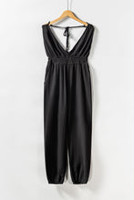 V Neck Knotted Shoulder Backless Pocket Jumpsuit