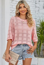 Light Pink Eyelet Checker Knit Half Sleeve Top