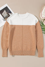 Straw Yellow Colorblock Ribbed Trim Round Neck Sweater