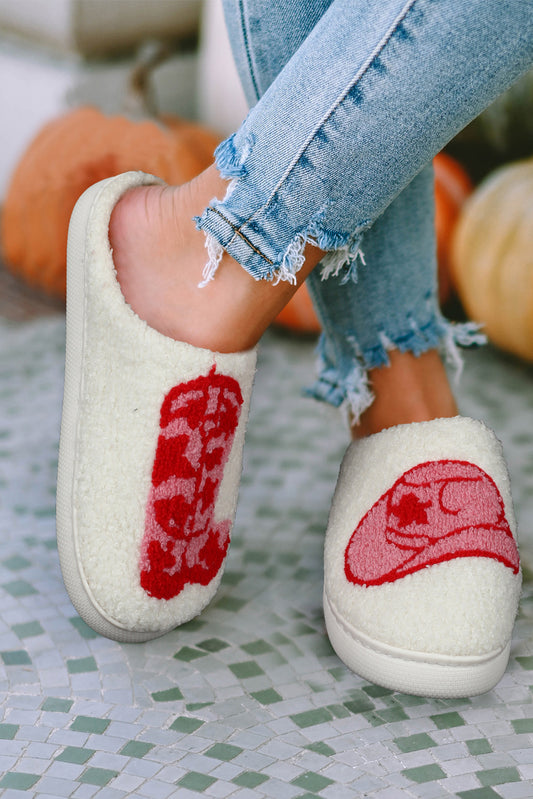 Pantuflas de casa de sherpa con bordado y gráfico occidental de Rush 