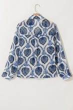 Blue Tribal Pattern Buttoned Front Loose Shirt