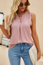 Light Pink Broderie Anglaise Notched V Neck Tank Top