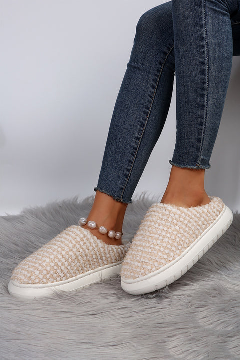 Apricot khaki Two-tone Knitted Warm Homewear Slippers