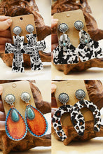 Silvery Cow Spots Faith Cross Western Fashion Dangle Earrings