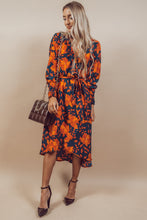 Orange Floral Print Faux Wrap Belted Dress