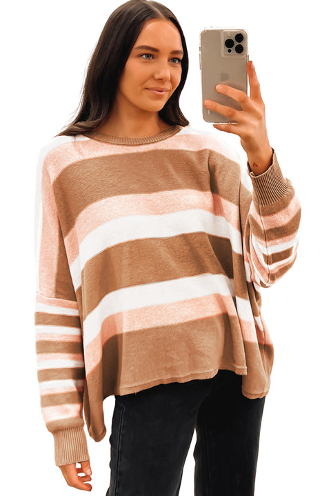 Multicolour Striped Knit Drop Shoulder Loose Sweater