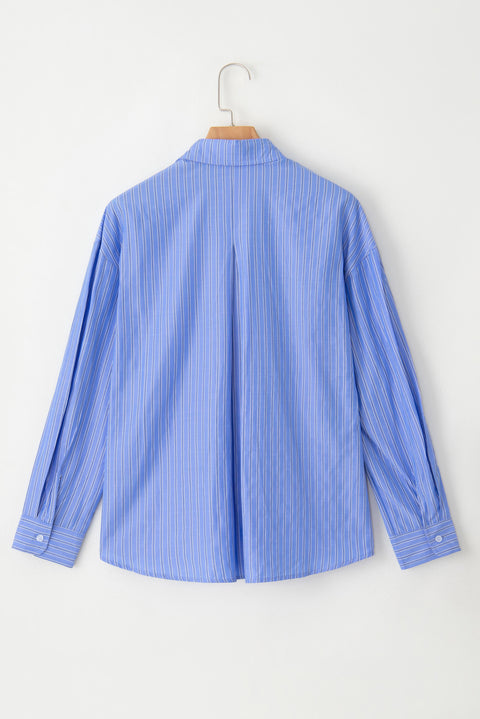 Blue Stripe Button Up Oversized Casual Shirt