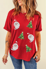 Red Santa Clause Christmas Tree Print Tee