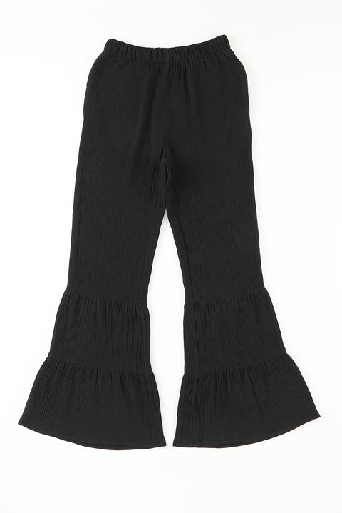 Textured High Waist Ruffled Bell Bottom Pants