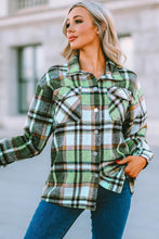 Green Geometric Plaid Print Pocketed Shacket