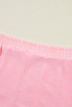 Pink Plus Size Ribbed Exposed Seam Tee and Shorts Set