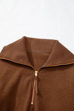 Brown Half Zip Fleece Pullover Sweatshirt