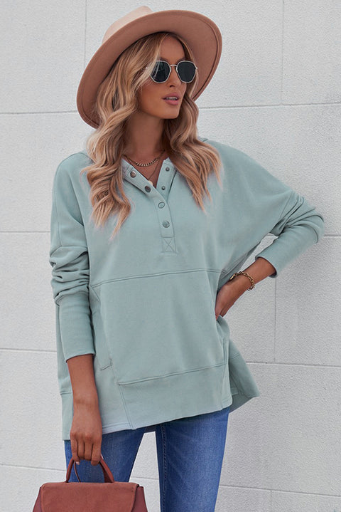 Batwing Sleeve Pocketed Henley Hoodie