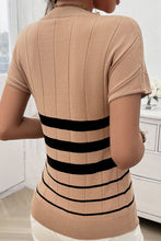 Light French Beige Striped Crew Neck Sweater T-shirt