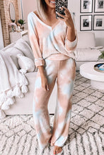 Multicolor Tie Dye Print V Neck High Waist Lounge Set