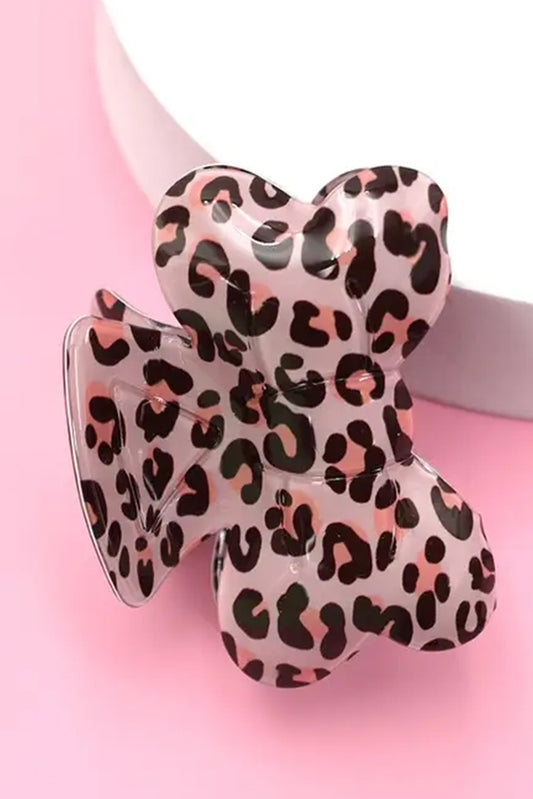 Bright Pink Leopard Print Bowknot Shape Claw Clip