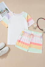 White Rainbow Striped T Shirt and Shorts Set