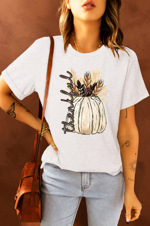 White Harvest Pumpkin Graphic Thanksgiving Tee