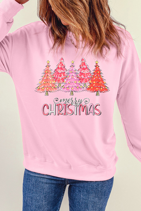 Pink Rhinestone Merry CHRISTMAS Christmas Tree Graphic Sweatshirt