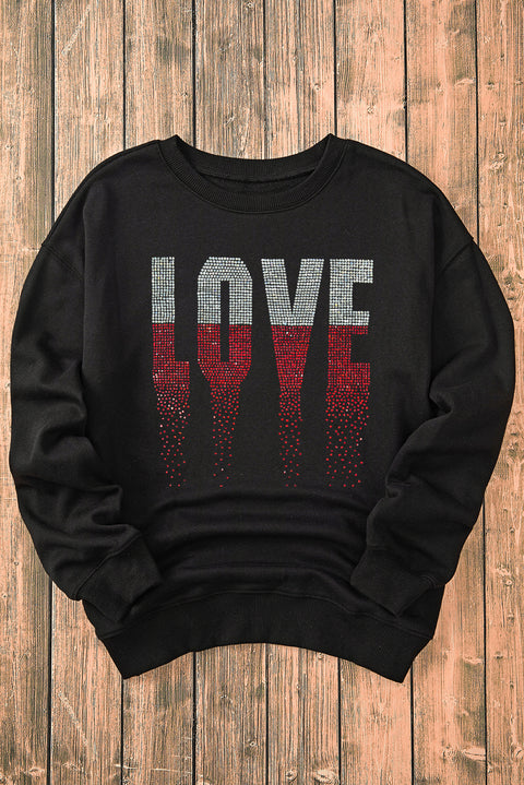 Black Rhinestone LOVE Graphic Crewneck Valentines Sweatshirt